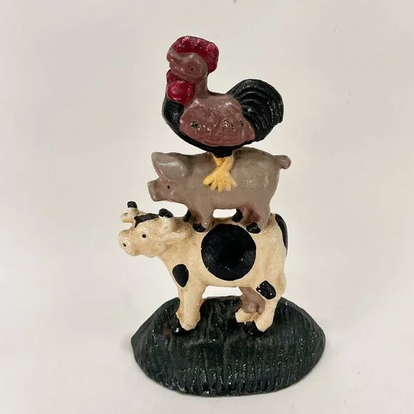 Vintage Farm Animals Cast Iron Door Stop Stacked Country Farmhouse Home Decor - Picture 1 of 9